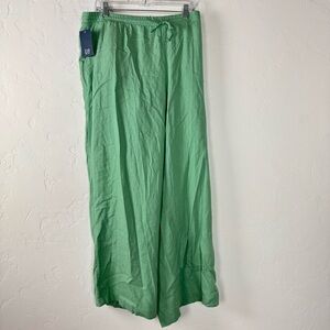 Gap Pants Joggers Sweat Solid Light Green Linen Blend Pull On Tie Waist Wide Leg